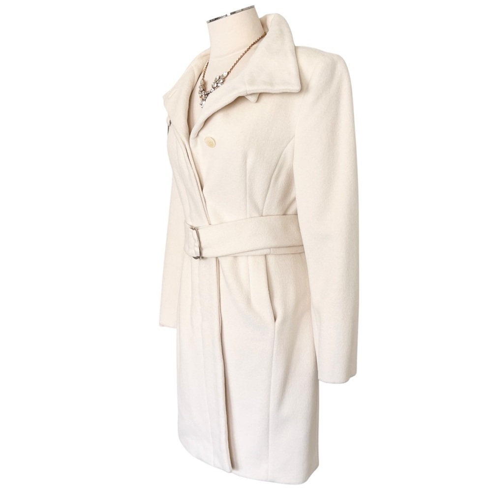 CALVIN KLEIN Wool Blend Trench Coat Buckle Waits and neck Cream Sz 2 - Picture 4 of 16